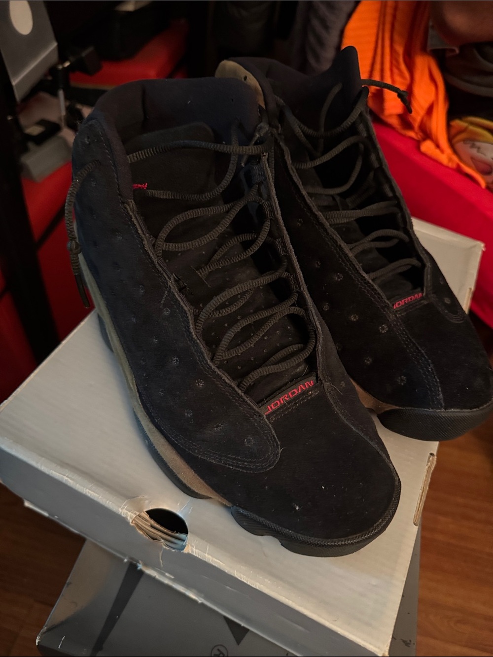 Jordan Black Suede High-Top Sneakers with Red Accent